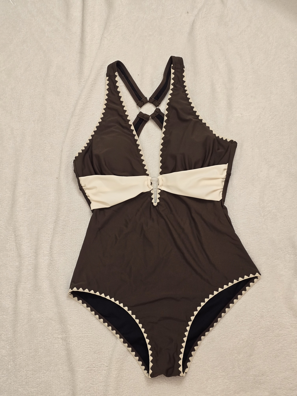 Cupshe Brown One-Piece Swimsuit with Cream Trim